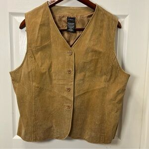 Outbrook 90’Vintage Women XL Camel Tan Genuine Leather Suede Vest Buttons Lined